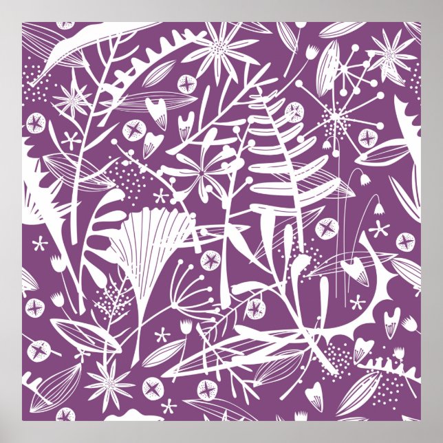 Póster Silhouettes botánico floral morado y blanco (Frente)