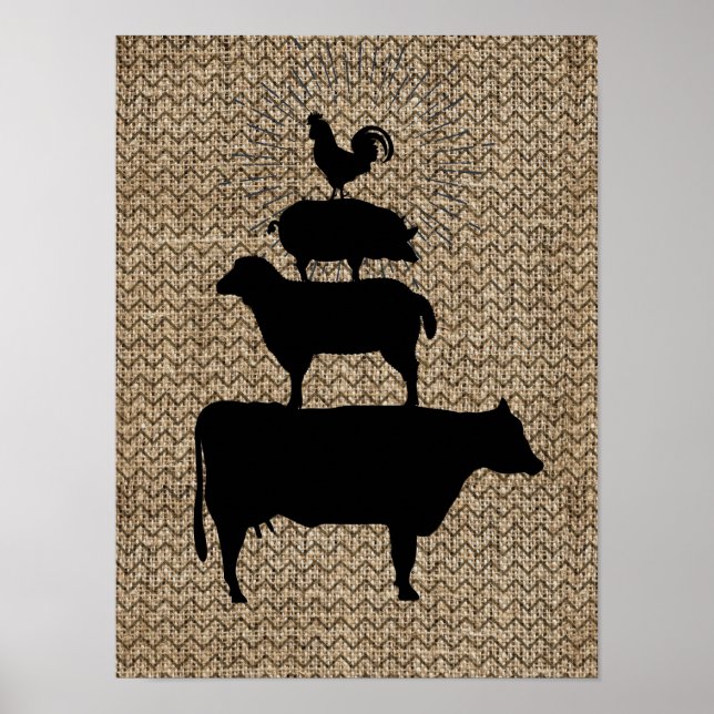 Póster Silhouettes de animales de granja apilados (Frente)