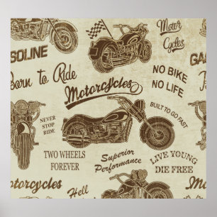 Póster Silhouettes de motocicleta vintage: sin soldadura