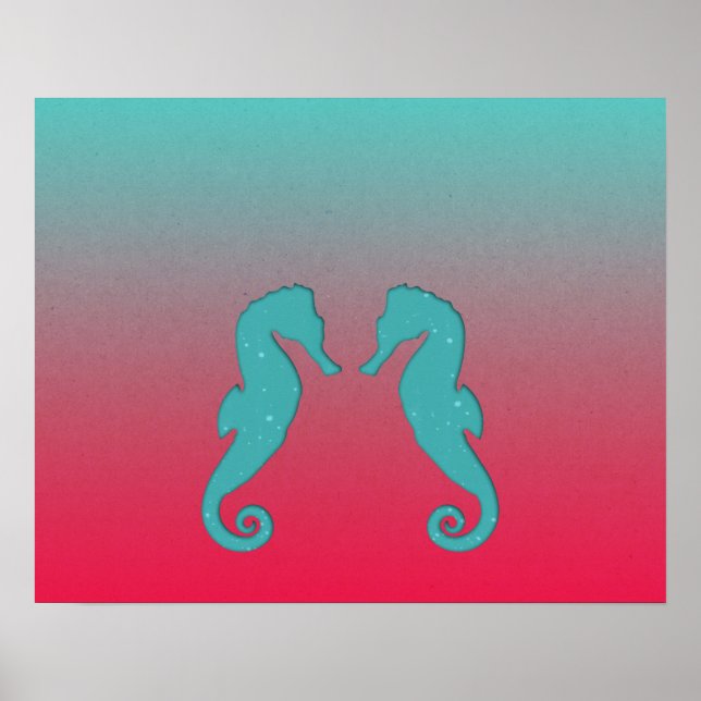 Póster Silhouettes turquesa de caballito de mar Simple Ná (Frente)