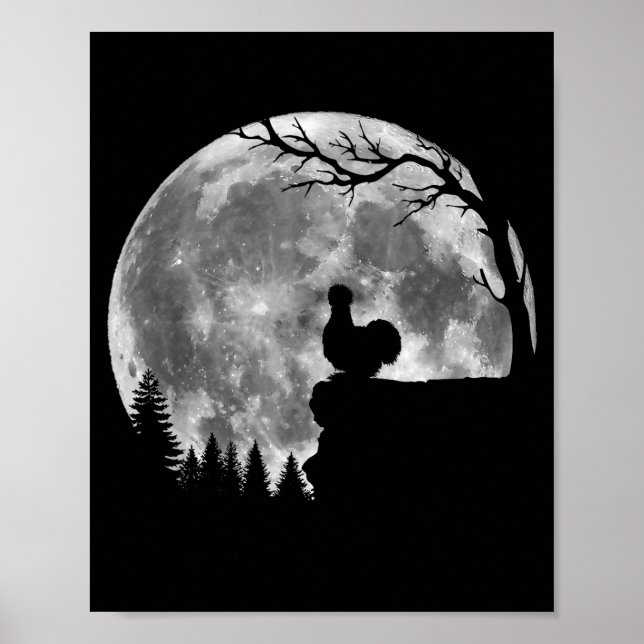 Póster Silkie Chicken Moon Silhouette Funny Lazy Hallowee (Frente)