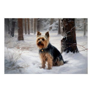 Póster Silky Terrier deja que nieve Navidades