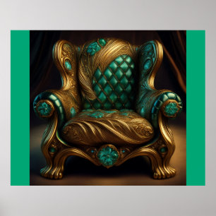 Póster Silla De Brazo De Lujo Verde Y Dorado