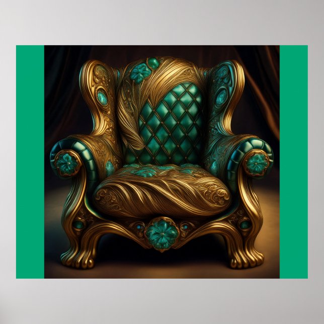 Póster Silla De Brazo De Lujo Verde Y Dorado (Frente)