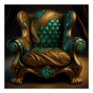 Póster Silla De Brazo De Lujo Verde Y Dorado