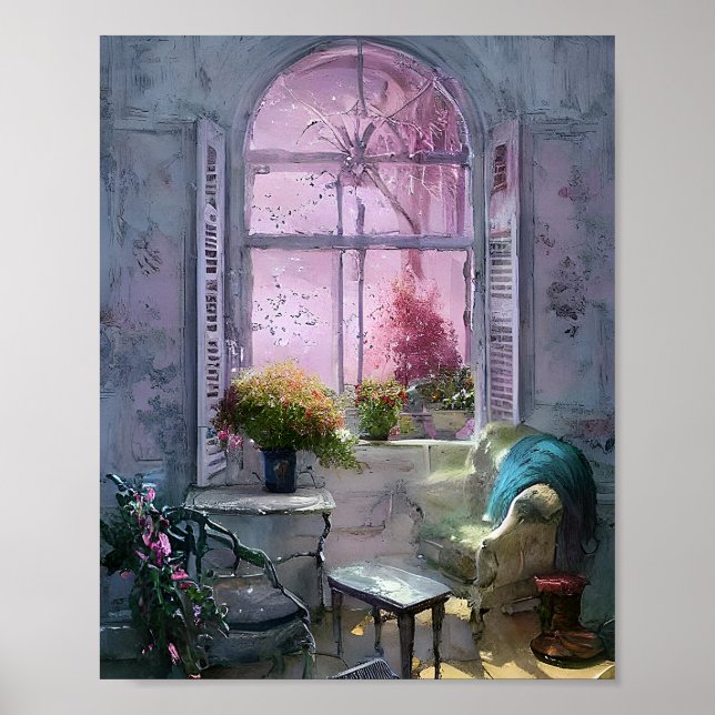 Póster Silla de cosecha bajo ventana (Frente)