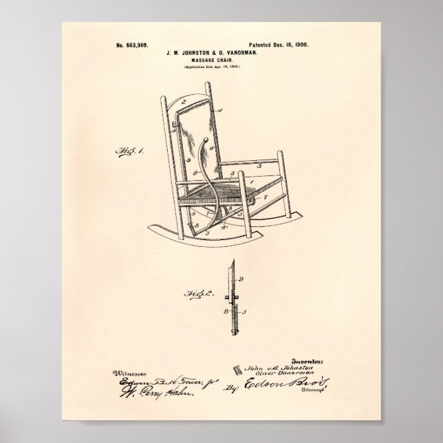 Póster Silla de masaje de 1900 Patent Art Old Peper (Frente)
