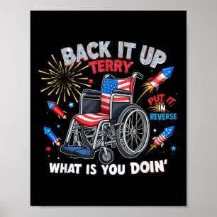 Póster Silla de ruedas patriótica divertida fuegos artifi