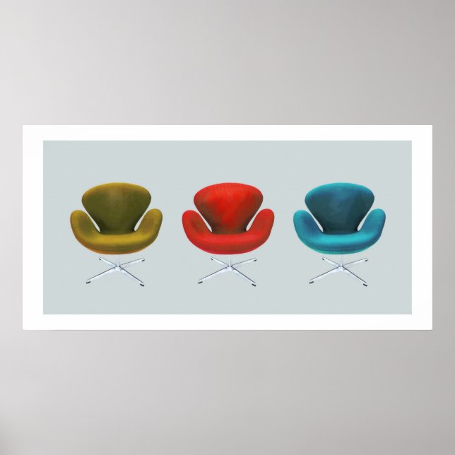 Póster Sillas de cisnes modernas de mediados del siglo XX (Frente)