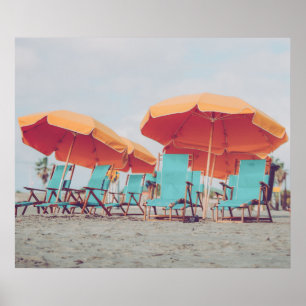 Póster Sillas de playa en foto azul y Naranja