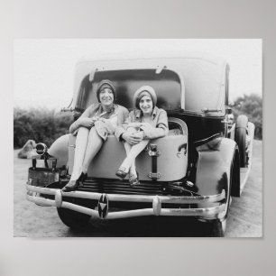 Póster Sillón de tambor antiguo de época de mujeres de ed