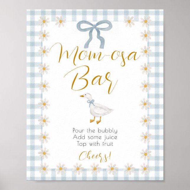 Póster Silly Goose Blue Gingham Baby Shower Mimosa Sign (Frente)