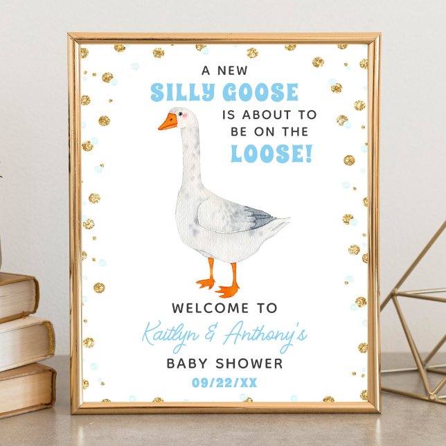 Póster Silly Goose Blue Watercolor Baby Shower Welcome (Subido por el creador)
