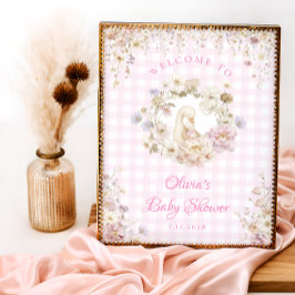 Póster Silly Goose Floral Gingham Baby Shower Welcome