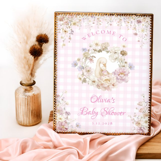 Póster Silly Goose Floral Gingham Baby Shower Welcome (Subido por el creador)