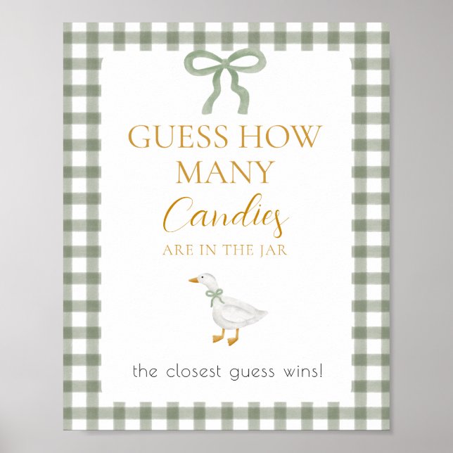 Póster Silly Goose Green Gingham Guess How Many Game (Frente)