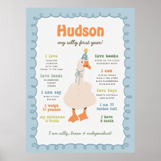 Póster Silly Goose Milestone Board, Printable One Silly