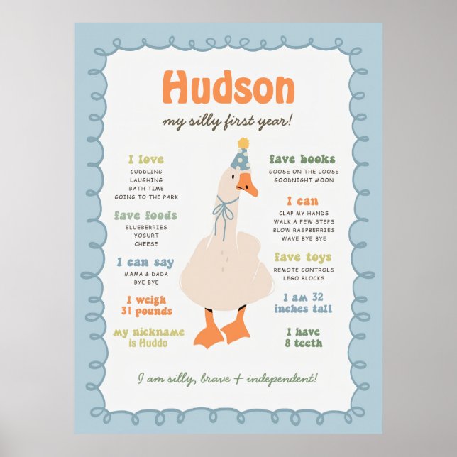 Póster Silly Goose Milestone Board, Printable One Silly  (Frente)
