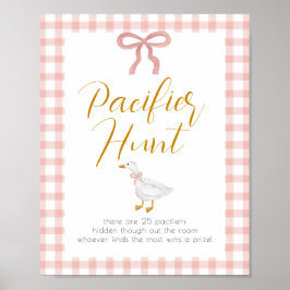 Póster Silly Goose Pink Gingham Baby Shower Pacifier Hunt