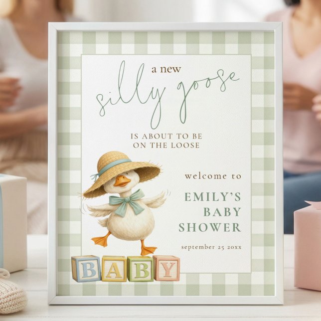 Póster Silly Goose Sage Gingham Welcome to Baby Shower (Subido por el creador)