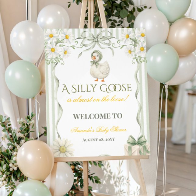 Póster Silly Goose Sage Green Neutral Baby Shower Welcome (Subido por el creador)