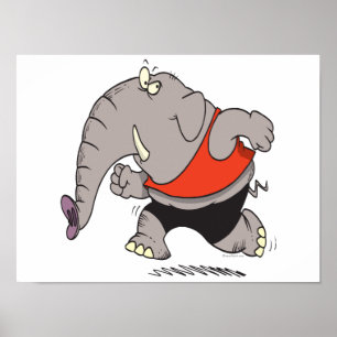Póster silly jogger jogging elephant cartoon