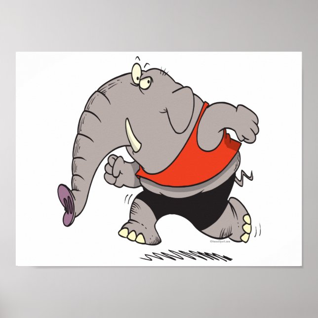 Póster silly jogger jogging elephant cartoon (Frente)