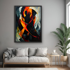 Póster Silueta abstracta en ardiente arte rojo y negro