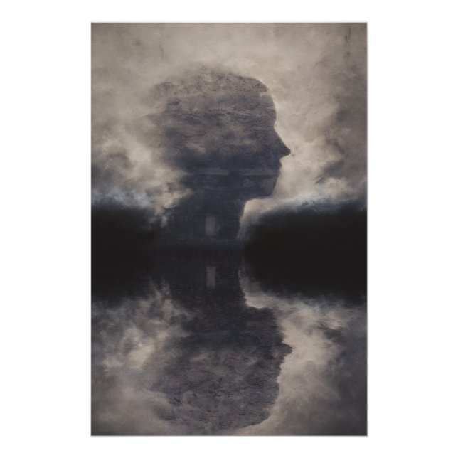 Póster Silueta ante rostro colosal de niebla (Anverso)