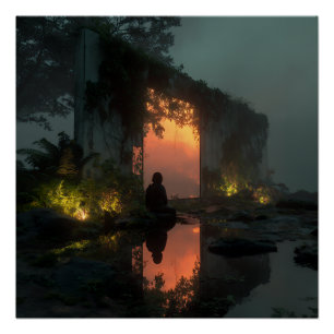 Póster Silueta antes del atardecer de ruina ígnea