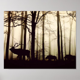 Póster Silueta asombrosa de ciervo, jabalíes