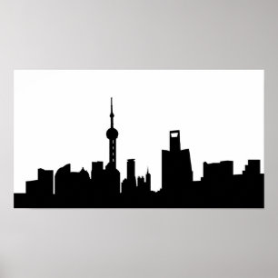 Póster silueta china de perfil urbano de shanghai