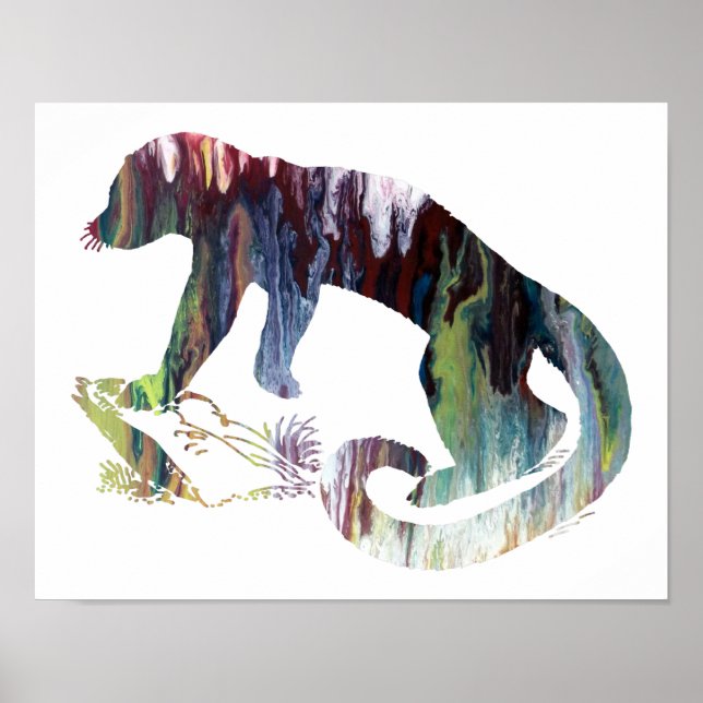 Póster Silueta colorida abstracta de Kinkajou (Frente)