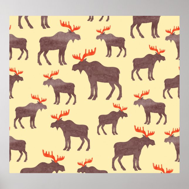 Póster Silueta de alce de época, patrón de acuarela (Frente)