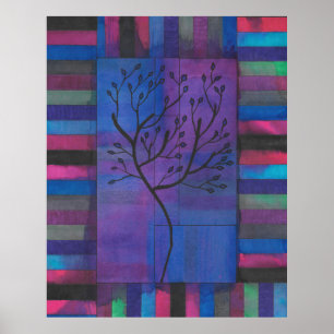 Póster Silueta de árbol abstracto sobre fondo de acuarela