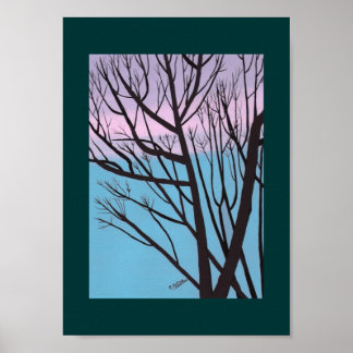 Póster Silueta de árbol contra el cielo de una tarde de o