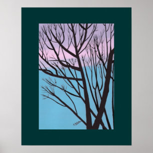 Póster Silueta de árbol contra el cielo de una tarde de o