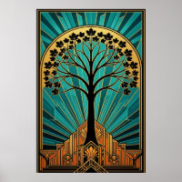 Silueta de árbol de arce elegante Art Deco dorado 