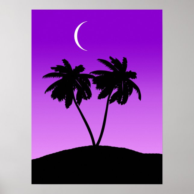 Póster Silueta de árbol de palma en violeta (Frente)