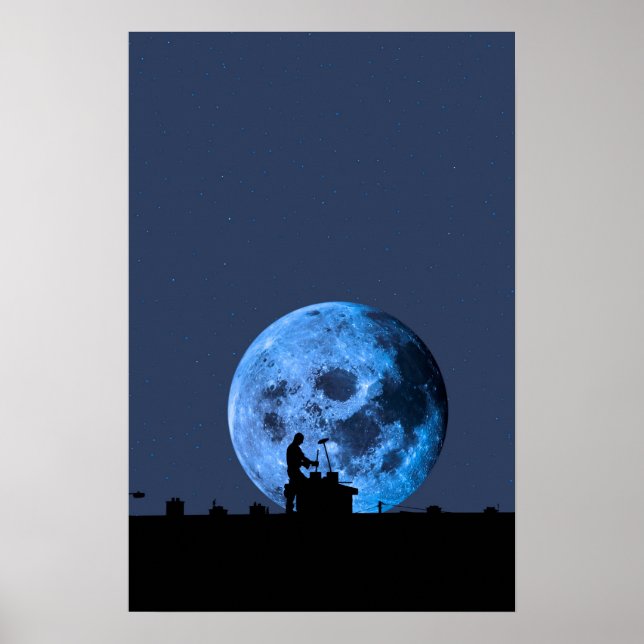 Póster silueta de barrido de chimenea en la azotea contra (Frente)