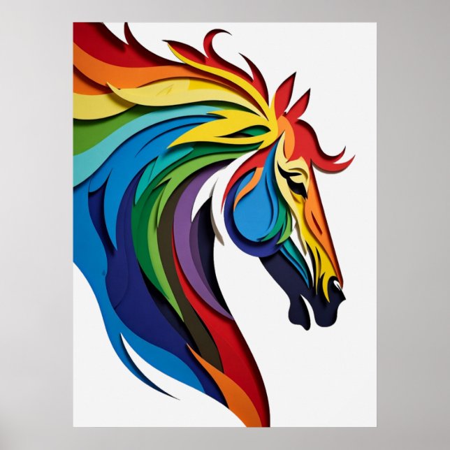 Póster Silueta de caballo arcoíris vibrante (Frente)