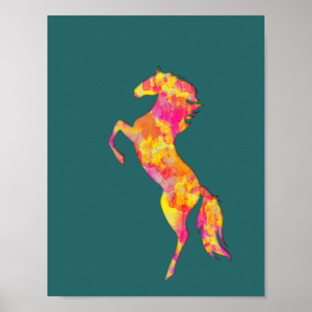 Póster Silueta de caballo de fuego Flames Resumen Elegant (Frente)
