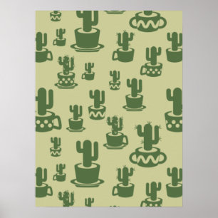 Póster Silueta de cactus suculenta en tazas y macetas