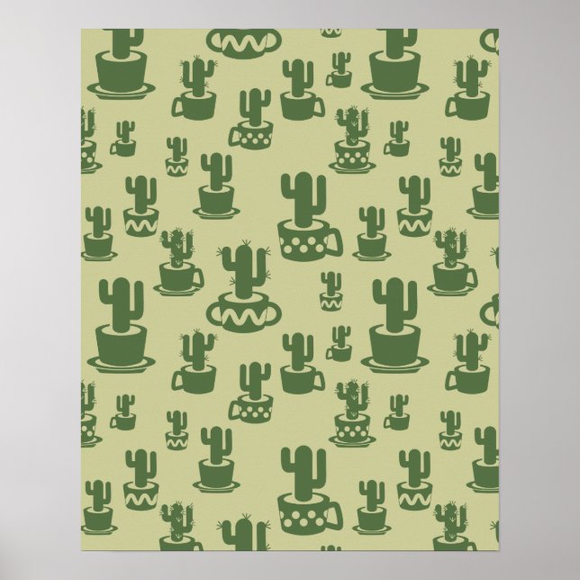 Póster Silueta de cactus suculenta en tazas y macetas (Frente)