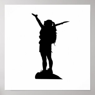 Póster Silueta de chica montañoso escalada