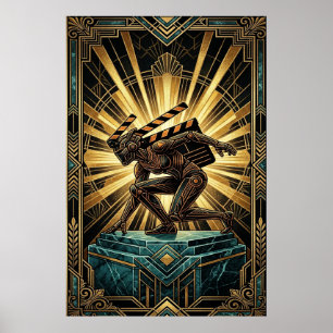 Póster Silueta de Ciborgue con Claqueta Art Déco