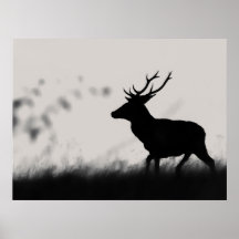 Silueta de ciervo rojo en niebla – Blanco y negro