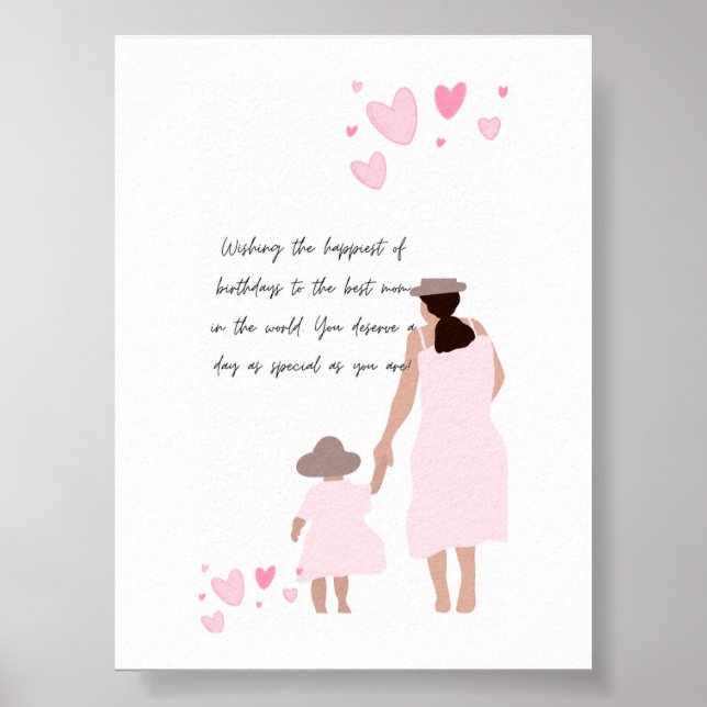 Póster Silueta de corazón rosa de madre e hija (Frente)