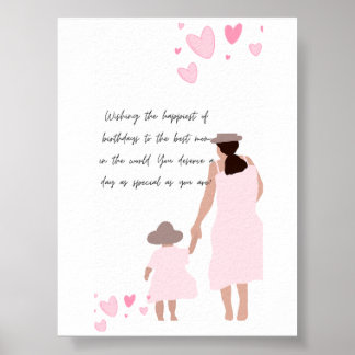 Póster Silueta de corazón rosa de madre e hija