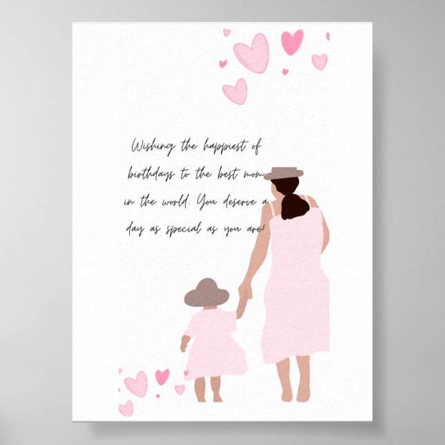 Póster Silueta de corazón rosa de madre e hija (Frente)